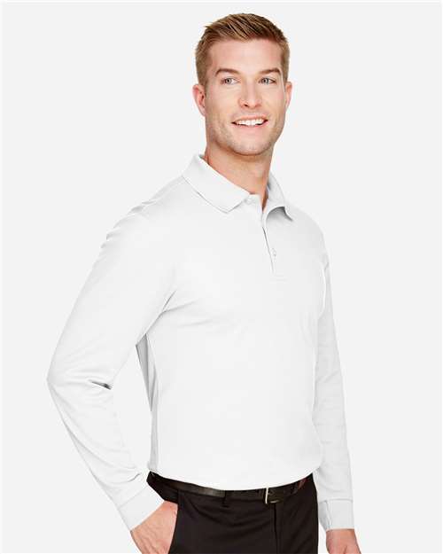 Devon & Jones DG20LT Men's Tall CrownLux Performance Plaited Long Sleeve Polo - White - model side