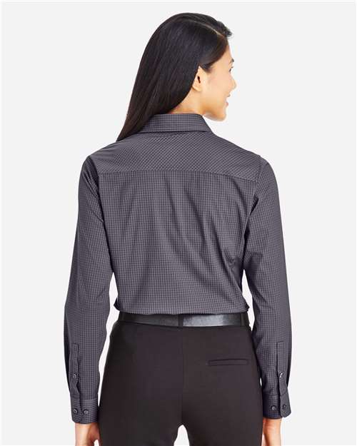 Devon & Jones DG535W Women's CrownLux Performance Tonal Mini Check Woven Dress Shirt - Carbon - model back