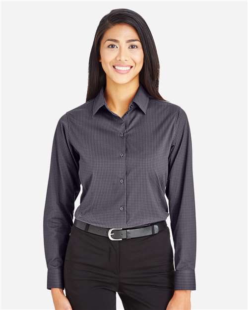 Devon & Jones DG535W Women's CrownLux Performance Tonal Mini Check Woven Dress Shirt - Carbon - model front