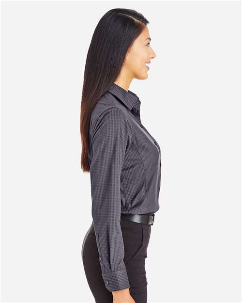 Devon & Jones DG535W Women's CrownLux Performance Tonal Mini Check Woven Dress Shirt - Carbon - model side