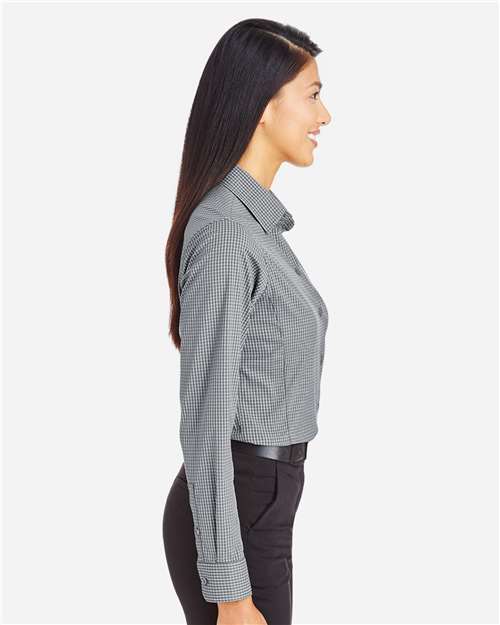 Devon & Jones DG535W Women's CrownLux Performance Tonal Mini Check Woven Dress Shirt - Graphite - model side