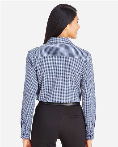 Devon & Jones DG535W Women's CrownLux Performance Tonal Mini Check Woven Dress Shirt - Navy - model back