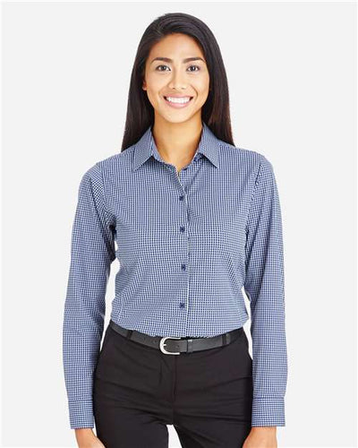 Devon & Jones DG535W Women's CrownLux Performance Tonal Mini Check Woven Dress Shirt - Navy - model front