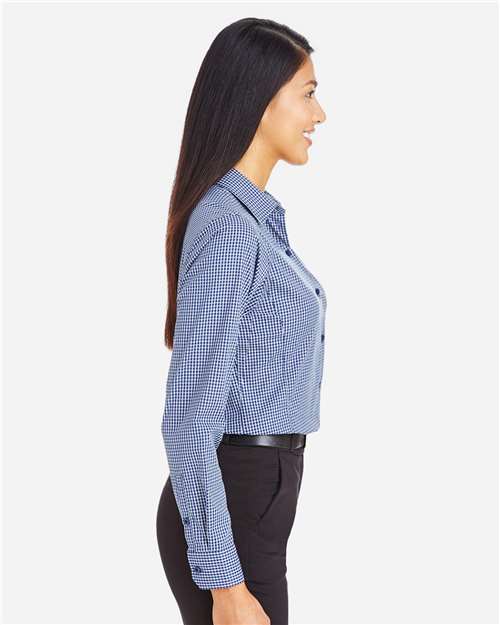 Devon & Jones DG535W Women's CrownLux Performance Tonal Mini Check Woven Dress Shirt - Navy - model side