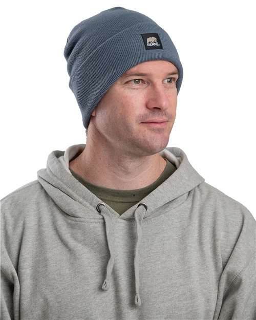Berne Apparel H150 Heritage Knit Cuff Beanie - Steel Blue - model front