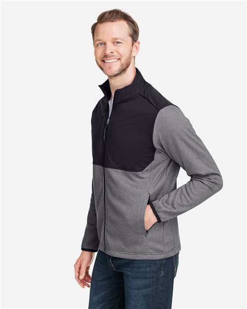 Core 365 CE74 Men's Venture Heathered Stripe Hybrid Jacket - Black/ White - model side