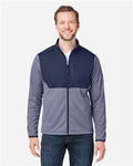 Core 365 CE74 Men's Venture Heathered Stripe Hybrid Jacket - Classic Navy/ White - model front