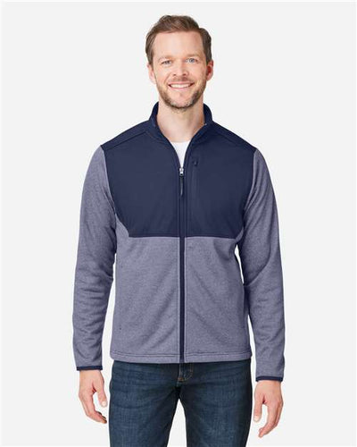 Core 365 CE74 Men's Venture Heathered Stripe Hybrid Jacket - Classic Navy/ White - model front
