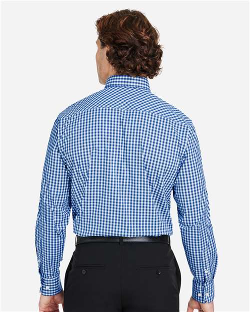 Devon & Jones DG536 Men's CrownLux Performance Gingham Dress Shirt - French Blue/ White - model back