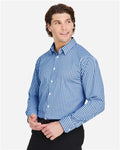 Devon & Jones DG536 Men's CrownLux Performance Gingham Dress Shirt - French Blue/ White - model side