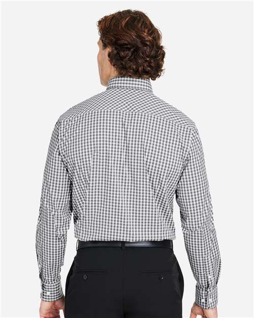 Devon & Jones DG536 Men's CrownLux Performance Gingham Dress Shirt - Graphite/ White - model back