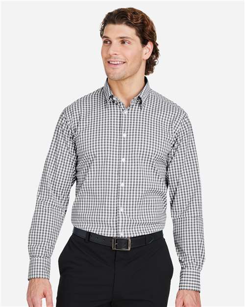 Devon & Jones DG536 Men's CrownLux Performance Gingham Dress Shirt - Graphite/ White - model front