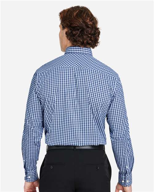 Devon & Jones DG536 Men's CrownLux Performance Gingham Dress Shirt - Navy/ White - model back