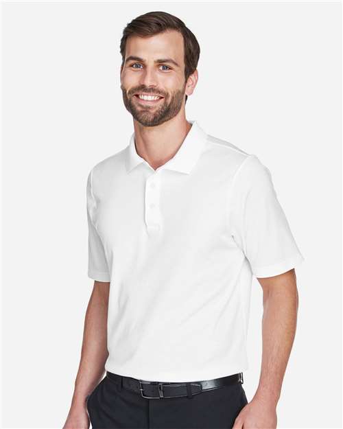 Devon & Jones DG20T Men's Tall CrownLux Performance Plaited Polo - White - model side