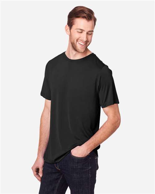 Core 365 CE111T Unisex Tall Fusion ChromaSoft Performance T-Shirt - Black - model side