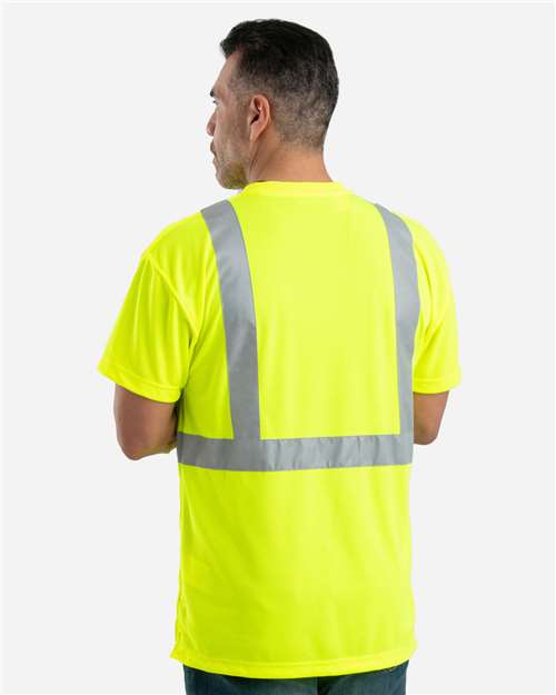 Berne Apparel HVK012 Men's Hi-Vis Class 2 Performance Pocket T-Shirt - Yellow - model back