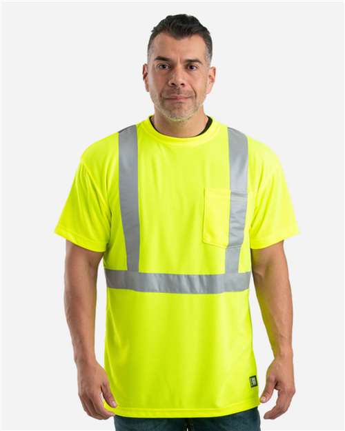 Berne Apparel HVK012 Men's Hi-Vis Class 2 Performance Pocket T-Shirt - Yellow - model front
