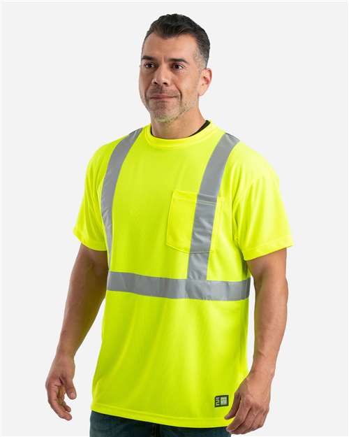 Berne Apparel HVK012 Men's Hi-Vis Class 2 Performance Pocket T-Shirt - Yellow - model side