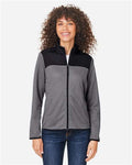 Core 365 CE74W Women's Venture Heathered Stripe Hybrid Jacket - Black/ White - model front