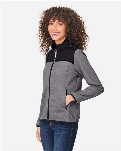 Core 365 CE74W Women's Venture Heathered Stripe Hybrid Jacket - Black/ White - model side