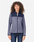 Core 365 CE74W Women's Venture Heathered Stripe Hybrid Jacket - Classic Navy/ White - model front