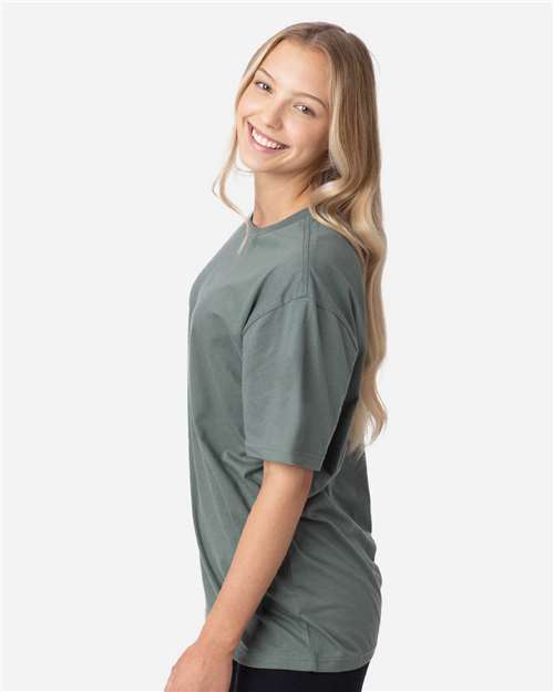 econscious EC1070 Reclaimist Fiber Vibes T-Shirt - Sage Leaf - model side