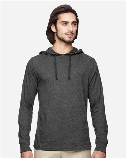econscious EC1085 Unisex Eco Jersey Pullover Hooded Long Sleeve T-Shirt - Charcoal/ Black - model front