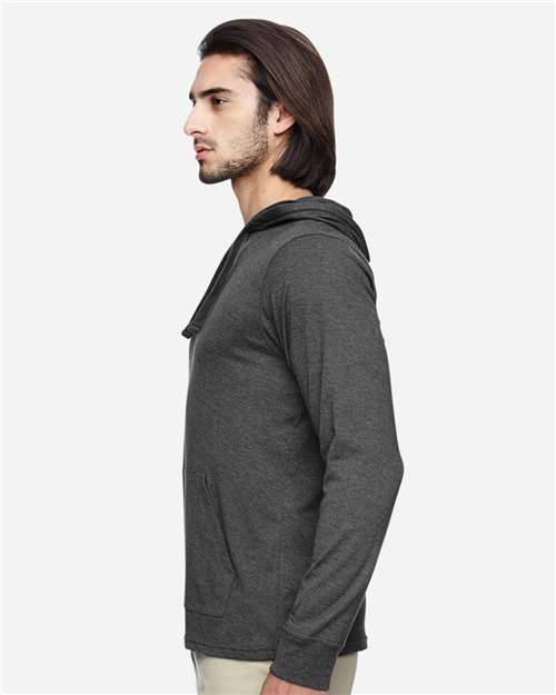 econscious EC1085 Unisex Eco Jersey Pullover Hooded Long Sleeve T-Shirt - Charcoal/ Black - model side
