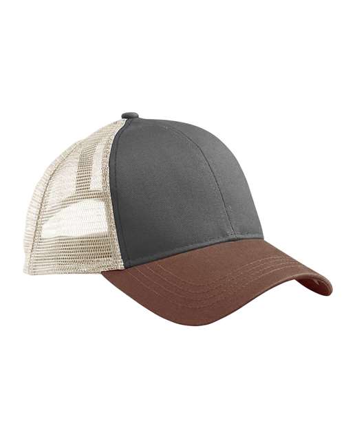 econscious EC7070 Eco Trucker Cap - Charcoal/ Legacy Brown/ Oyster - front