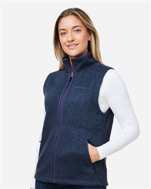 Marmot M16251 Women's Drop Line Fleece Vest - Arctic Navy Heather - model side