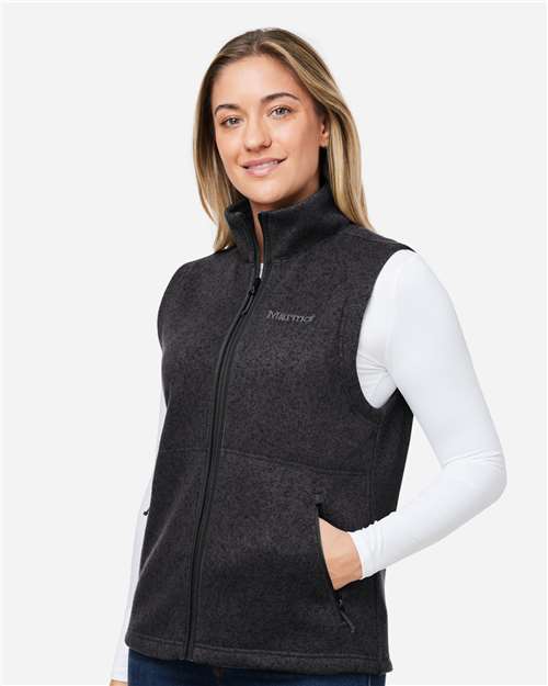 Marmot M16251 Women's Drop Line Fleece Vest - Black Heather - model side