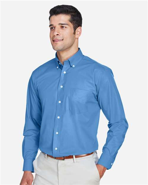 Devon & Jones D620T Men's Tall Crown Collection Broadcloth Woven Dress Shirt - French Blue - model side
