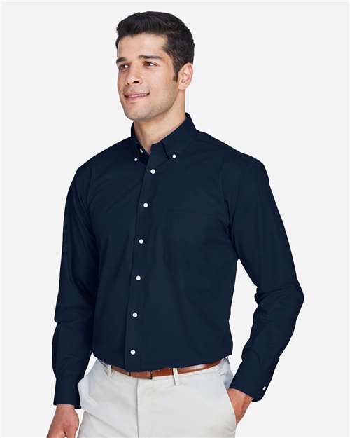 Devon & Jones D620T Men's Tall Crown Collection Broadcloth Woven Dress Shirt - Navy - model side