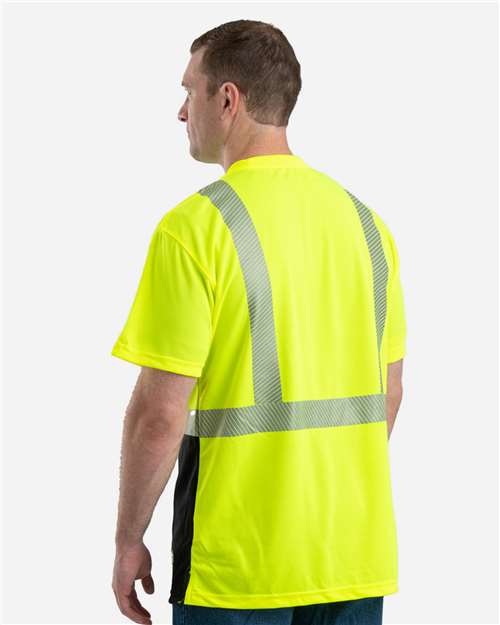 Berne Apparel HVK017 Men's Hi-Vis Class 2 Color Blocked Pocket T-Shirt - Hi Vis Yellow - model back
