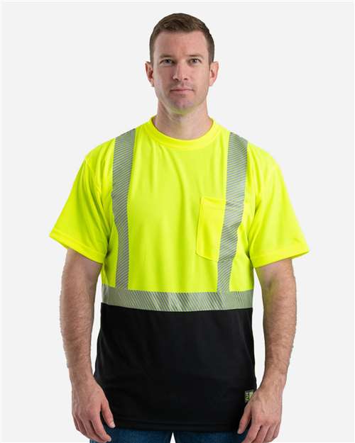 Berne Apparel HVK017 Men's Hi-Vis Class 2 Color Blocked Pocket T-Shirt - Hi Vis Yellow - model front