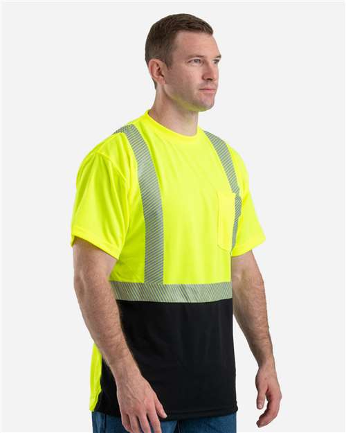 Berne Apparel HVK017 Men's Hi-Vis Class 2 Color Blocked Pocket T-Shirt - Hi Vis Yellow - model side