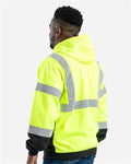Berne Apparel HVF023 Men's Hi-Vis Class 3 Color Block Full-Zip Hooded Sweatshirt - Hi Vis Yellow - model back