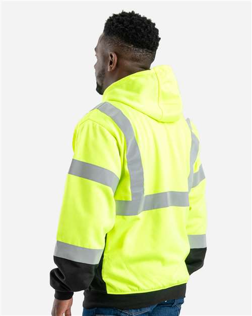 Berne Apparel HVF023 Men's Hi-Vis Class 3 Color Block Full-Zip Hooded Sweatshirt - Hi Vis Yellow - model back