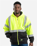 Berne Apparel HVF023 Men's Hi-Vis Class 3 Color Block Full-Zip Hooded Sweatshirt - Hi Vis Yellow - model front