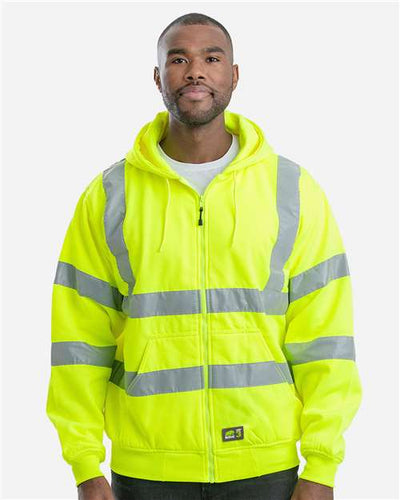 Berne Apparel HVF021 Men's Berne Hi-Vis Class 3 Lined Hooded Sweatshirt - Yellow - model front