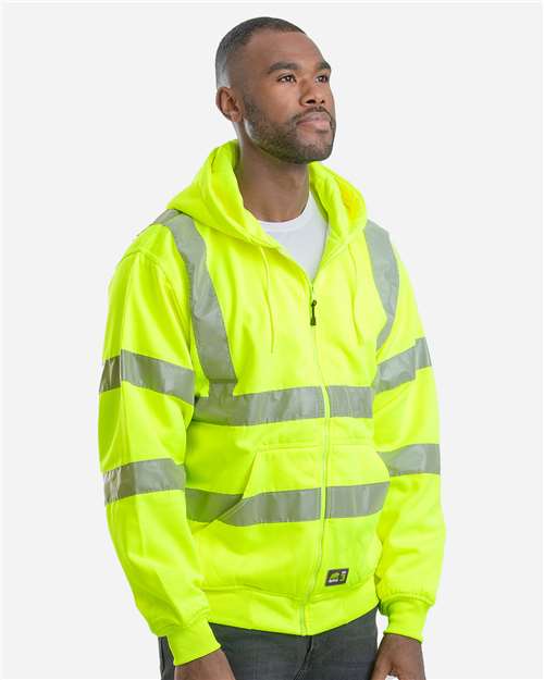 Berne Apparel HVF021 Men's Berne Hi-Vis Class 3 Lined Hooded Sweatshirt - Yellow - model side