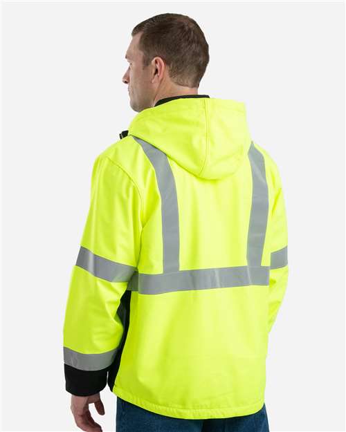 Berne Apparel HVJS206 Men's Hi-Vis Class 3 Hooded Soft Shell Jacket - Yellow - model back