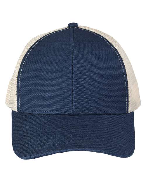 econscious EC7093 Structured Hemp Trucker Cap - Navy/ Oyster - front