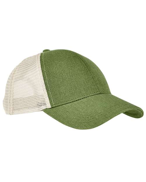 econscious EC7093 Structured Hemp Trucker Cap - Olive/ Oyster - front