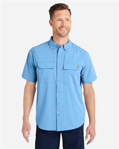 HUK H150183 Men's Creekbed Short Sleeve Shirt - Marolina Blue - model front