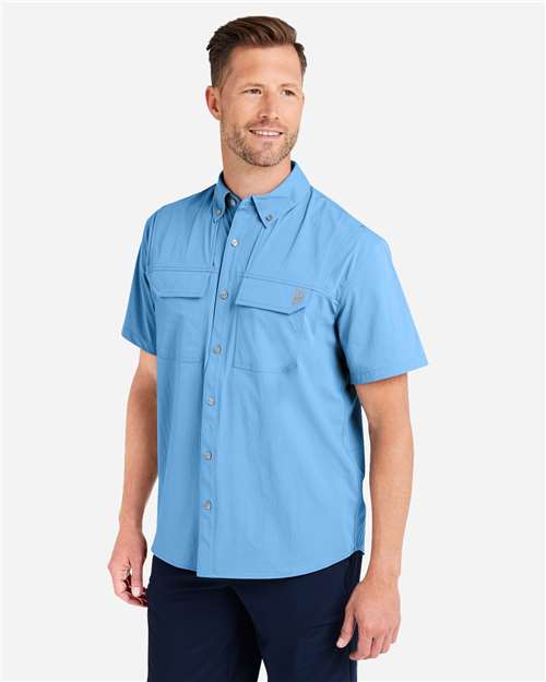 HUK H150183 Men's Creekbed Short Sleeve Shirt - Marolina Blue - model side