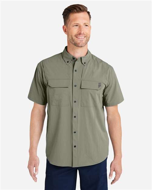 HUK H150183 Men's Creekbed Short Sleeve Shirt - Moss - model front