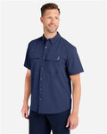 HUK H150183 Men's Creekbed Short Sleeve Shirt - Naval Academy - model side