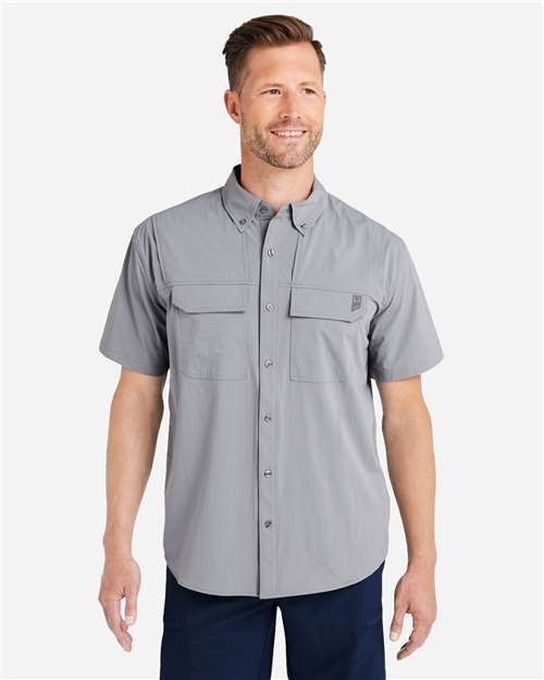 HUK H150183 Men's Creekbed Short Sleeve Shirt - Night Owl - model front
