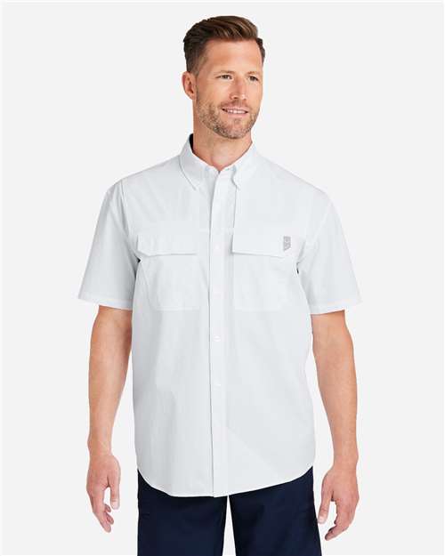 HUK H150183 Men's Creekbed Short Sleeve Shirt - White - model front